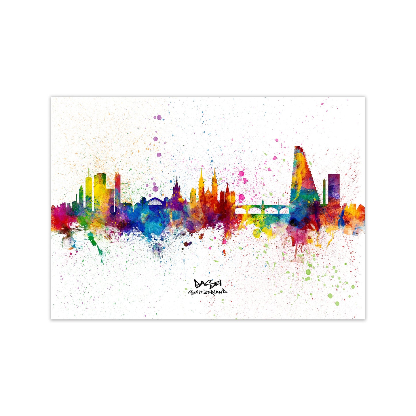 Avelena | Basel Schweiz Skyline Splash Kunstdruck von Michael Tompsett