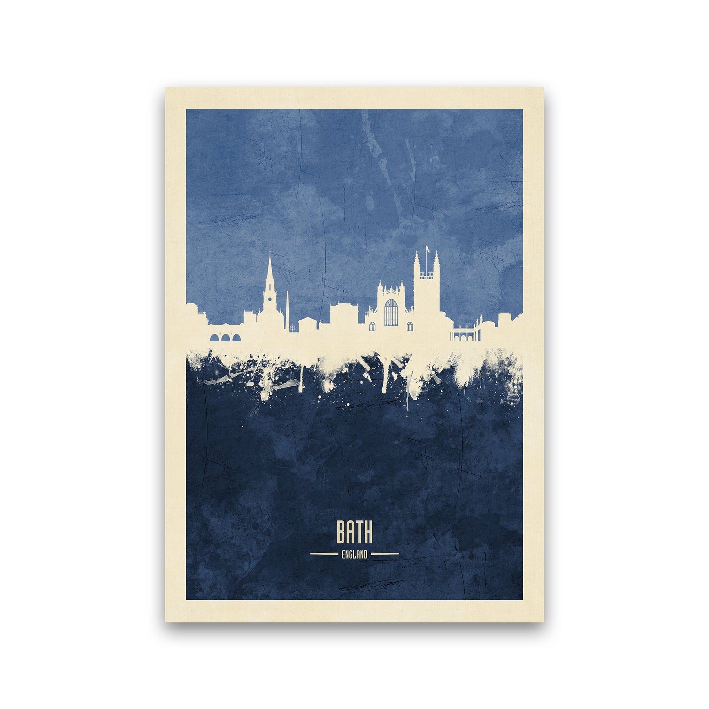 Avelena | Bad England Skyline Porträt Navy Kunstdruck von Michael Tompsett