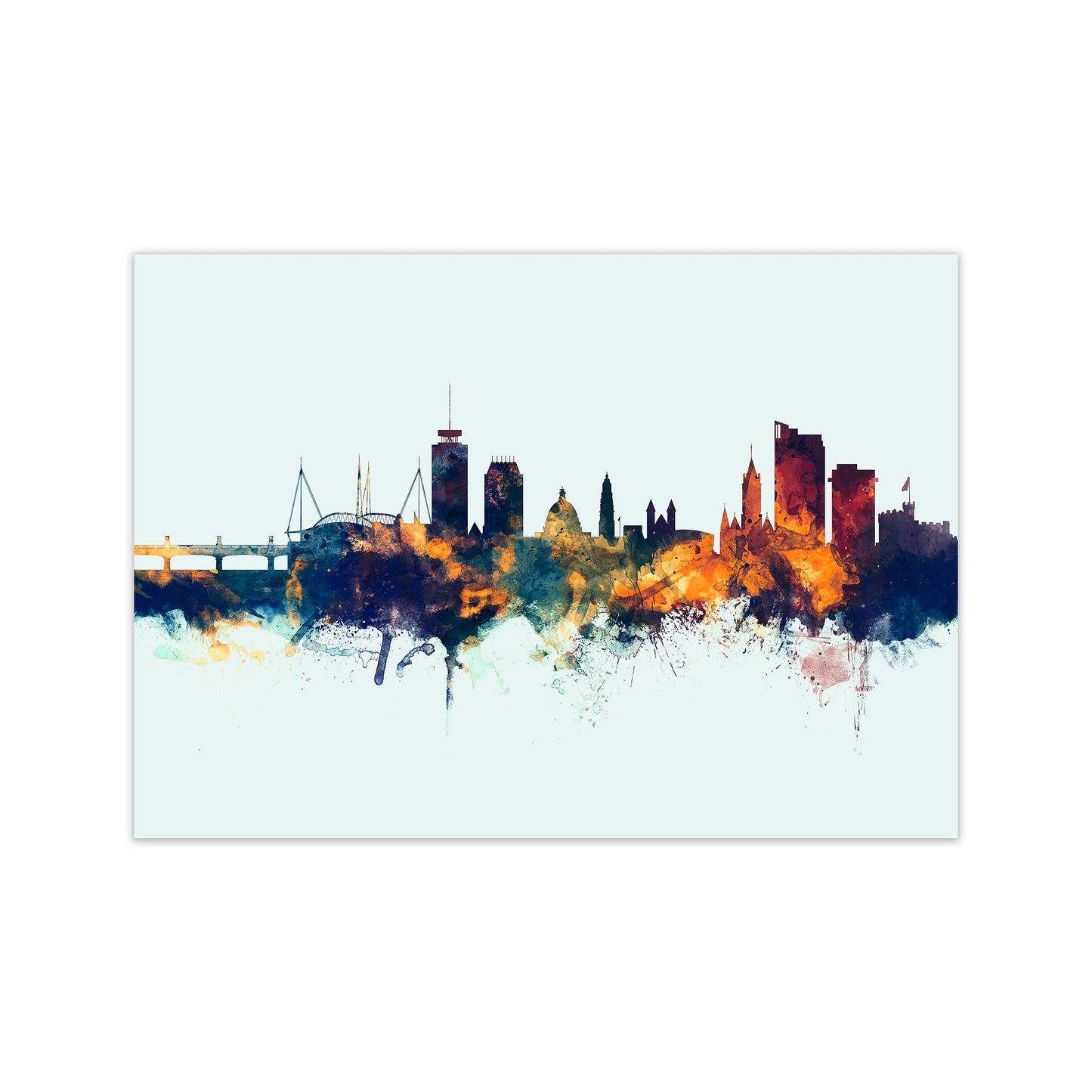 Avelena | Cardiff Wales Skyline Blau Orange Kunstdruck