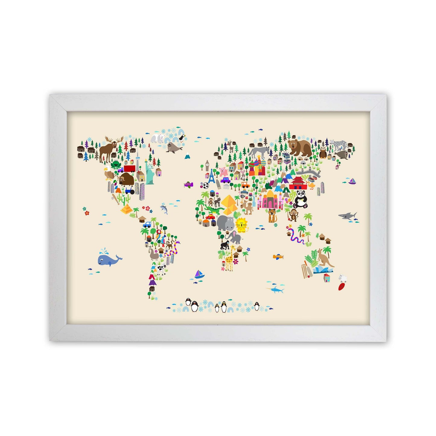 Avelena | Tierkarte in der Welt Beige Kunstdruck