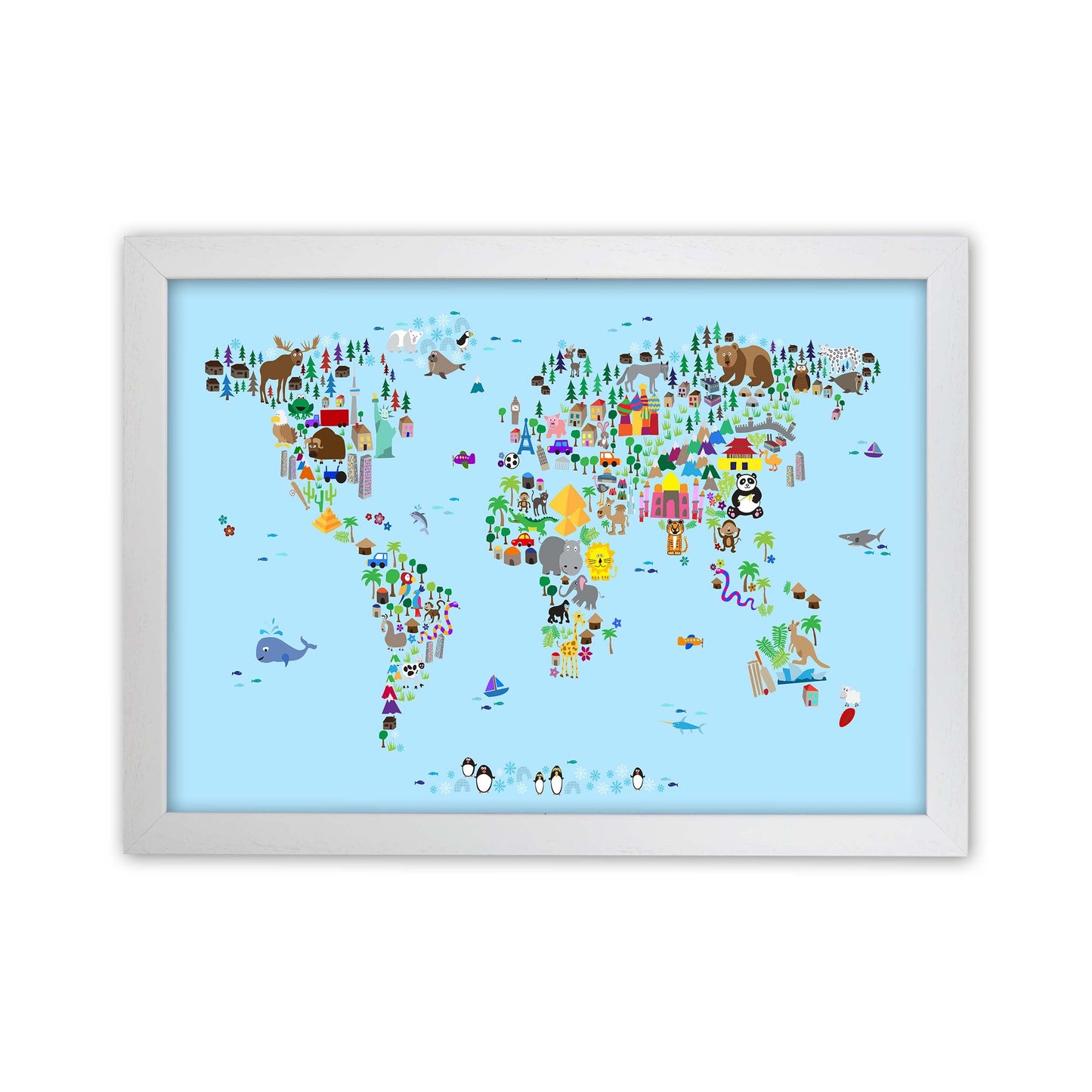 Avelena | Tierkarte der Welt Blau Kunstdruck