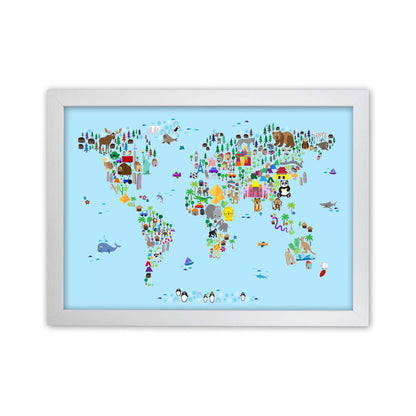 Avelena | Tierkarte der Welt Blau Kunstdruck