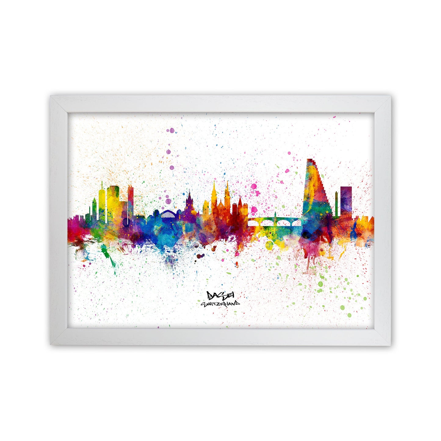 Avelena | Basel Schweiz Skyline Splash Kunstdruck von Michael Tompsett