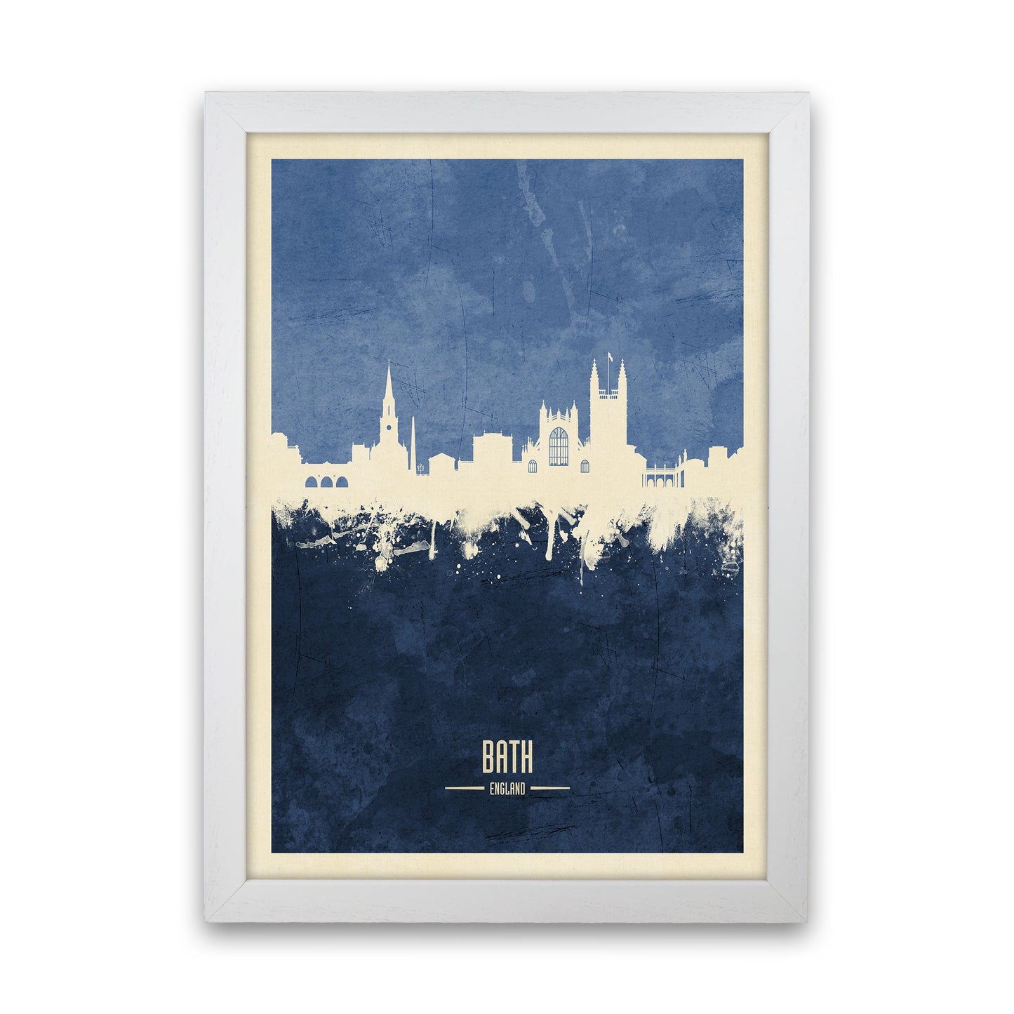 Avelena | Bad England Skyline Porträt Navy Kunstdruck von Michael Tompsett