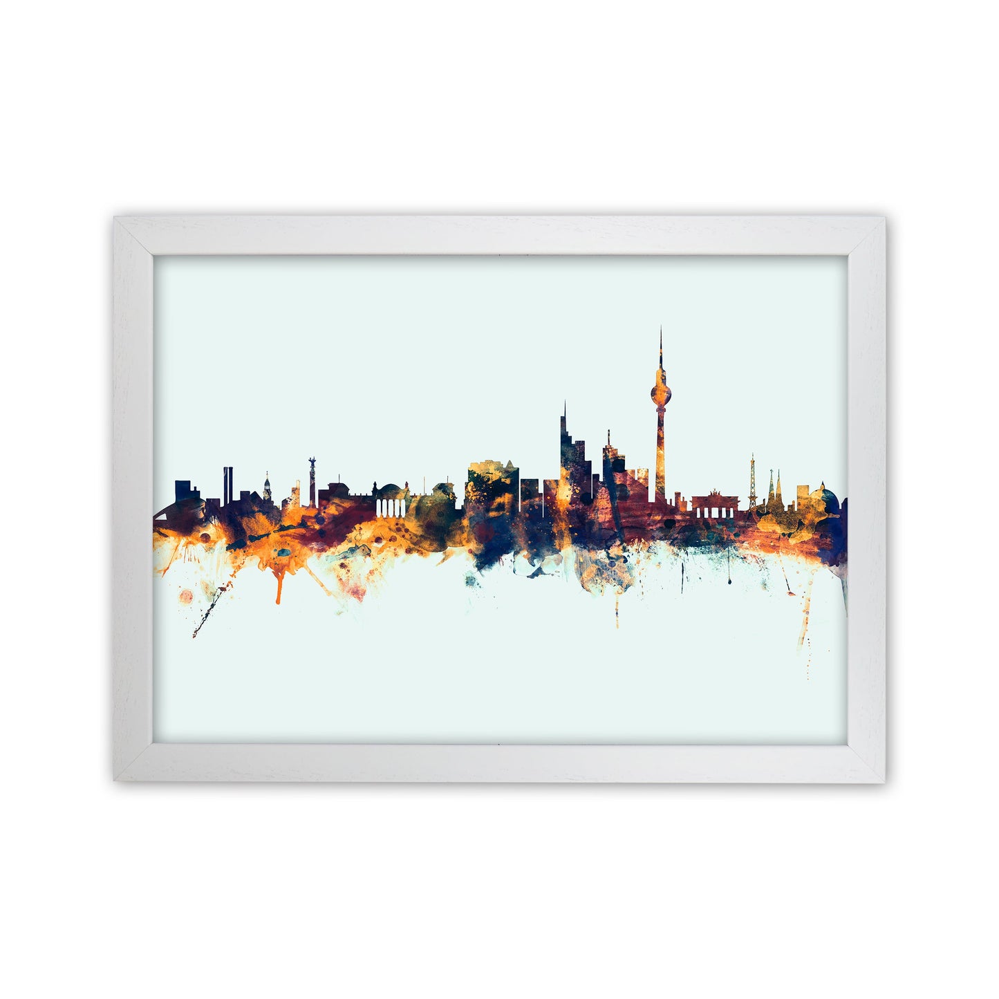 Avelena | Berlin Deutschland Skyline Blau Orange Kunsttrink von Michael Tompsett