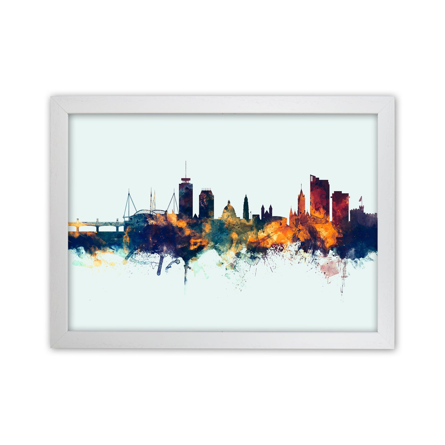 Avelena | Cardiff Wales Skyline Blau Orange Kunstdruck