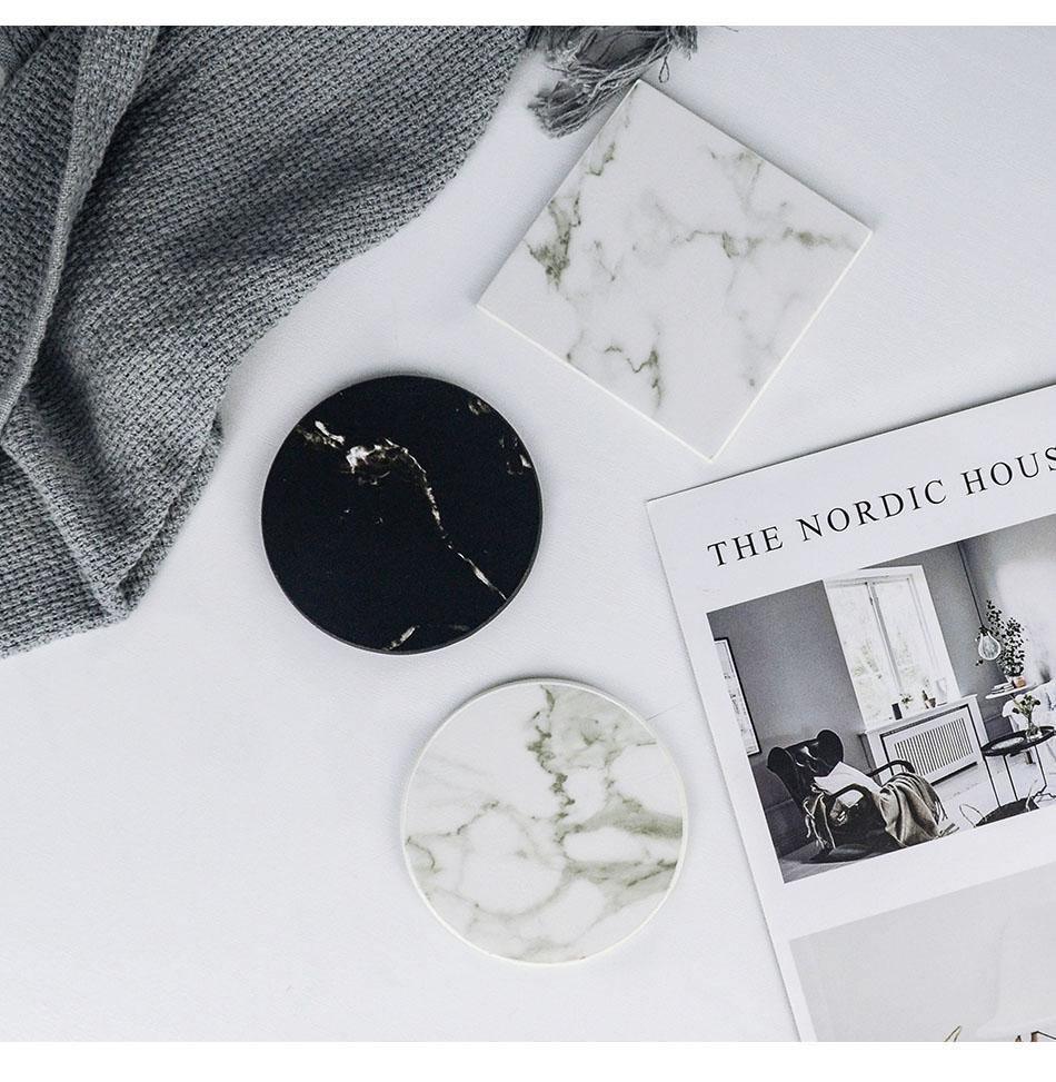 Avelena | Coastline Vegan Leder-Untersetzer Set | Marmor-Optik | Stilvoller Schutz für Oberflächen