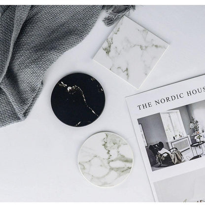 Avelena | Coastline Vegan Leder-Untersetzer Set | Marmor-Optik | Stilvoller Schutz für Oberflächen