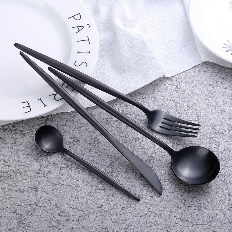Avelena | Set aus mattschwarzen Onyx-Besteck (24 Teile) - LustreNoir