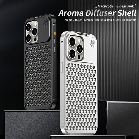 Avelena | Atemberaubende Parfüm Aluminiumlegierung Wärmeableitung Handyhülle für iPhone 12 13 14 15 Pro Max Plus abnehmbarer Schutzdeckel