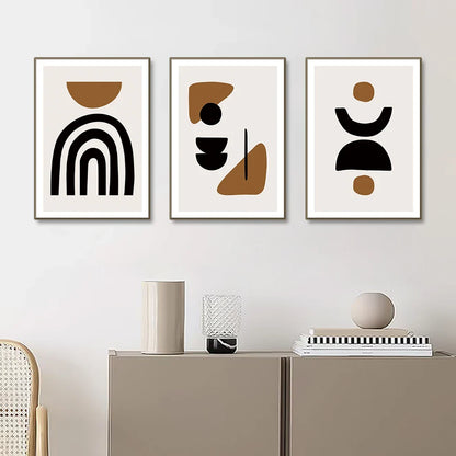 Avelena | Minimalistische Abstrakte Elemente Wandkunst Fine Art Leinwanddruck Schwarz Braun Neutrale Farben Bilder für Modernes Apartment Wohnzimmer Dekor
