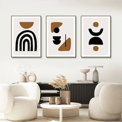Avelena | Minimalistische Abstrakte Elemente Wandkunst Fine Art Leinwanddruck Schwarz Braun Neutrale Farben Bilder für Modernes Apartment Wohnzimmer Dekor