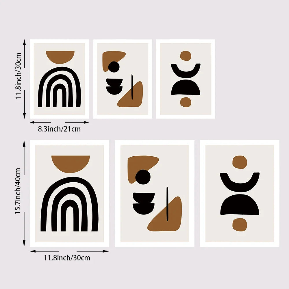 Avelena | Minimalistische Abstrakte Elemente Wandkunst Fine Art Leinwanddruck Schwarz Braun Neutrale Farben Bilder für Modernes Apartment Wohnzimmer Dekor