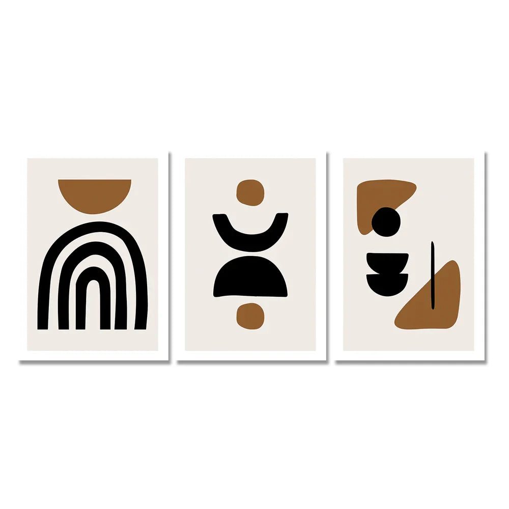 Avelena | Minimalistische Abstrakte Elemente Wandkunst Fine Art Leinwanddruck Schwarz Braun Neutrale Farben Bilder für Modernes Apartment Wohnzimmer Dekor