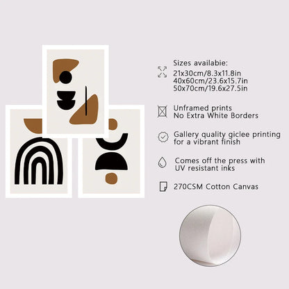 Avelena | Minimalistische Abstrakte Elemente Wandkunst Fine Art Leinwanddruck Schwarz Braun Neutrale Farben Bilder für Modernes Apartment Wohnzimmer Dekor