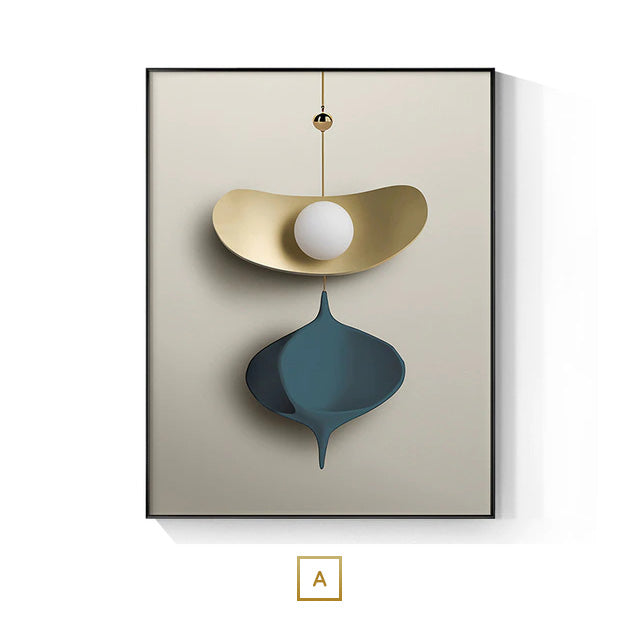 Avelena | Modern Ästhetik Abstrakte Goldene Perlen Mond Wandkunst Fine Art Leinwanddruck Schwebende Anhänger Bilder für Luxuriöses Wohnzimmer und Schlafzimmer Kunstdekoration