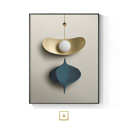 Avelena | Modern Ästhetik Abstrakte Goldene Perlen Mond Wandkunst Fine Art Leinwanddruck Schwebende Anhänger Bilder für Luxuriöses Wohnzimmer und Schlafzimmer Kunstdekoration