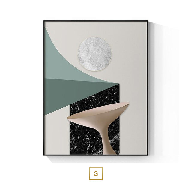 Avelena | Modern Ästhetik Abstrakte Goldene Perlen Mond Wandkunst Fine Art Leinwanddruck Schwebende Anhänger Bilder für Luxuriöses Wohnzimmer und Schlafzimmer Kunstdekoration