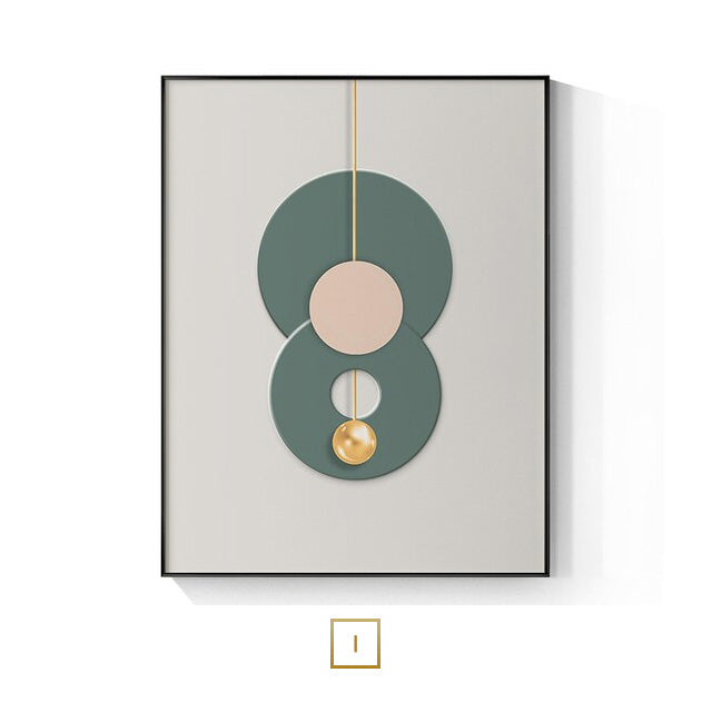 Avelena | Modern Ästhetik Abstrakte Goldene Perlen Mond Wandkunst Fine Art Leinwanddruck Schwebende Anhänger Bilder für Luxuriöses Wohnzimmer und Schlafzimmer Kunstdekoration