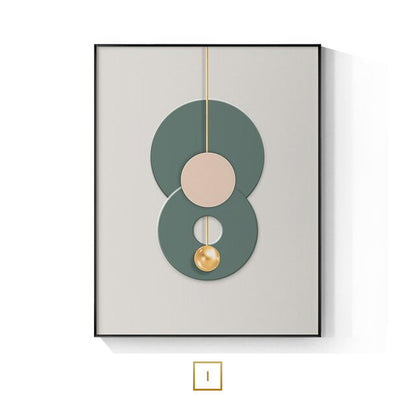 Avelena | Modern Ästhetik Abstrakte Goldene Perlen Mond Wandkunst Fine Art Leinwanddruck Schwebende Anhänger Bilder für Luxuriöses Wohnzimmer und Schlafzimmer Kunstdekoration