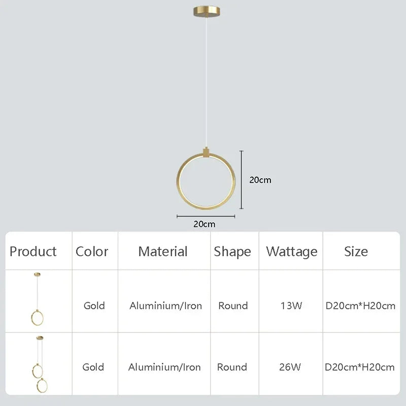 Avelena | Elegante Doppelte Ring Hängeleuchte | DuoGlow