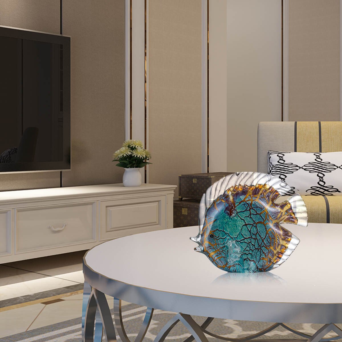 Avelena | Mehrfarbig Gepunktet Tropischer Fisch Delikate Glas Skulptur Elegante Wohnungsdekoration Glas Fisch Exquisite Raum Wohnungsdekoration Handwerk