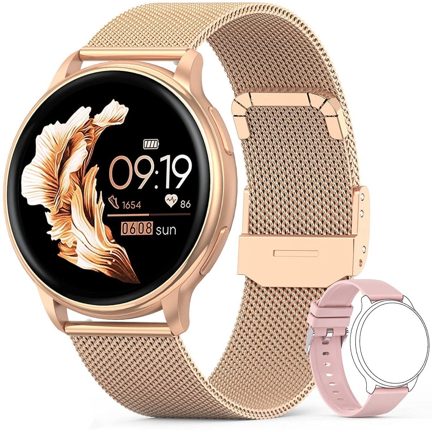 Avelena | Aurora Rose Gold Verbundene Uhr – Schlanke Uhr mit Gesundheitsüberwachung