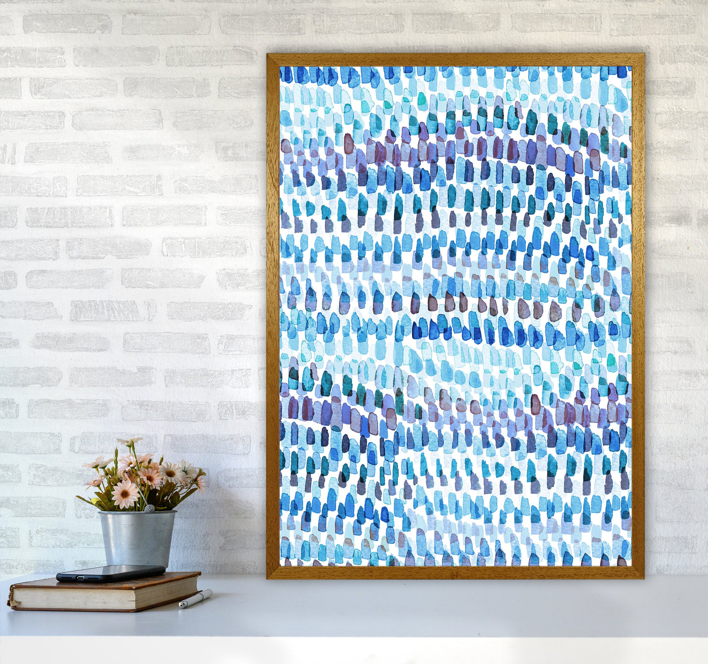 Avelena | Artsy Strokes Streifen Bunt Blau Abstrakt Kunstdokument