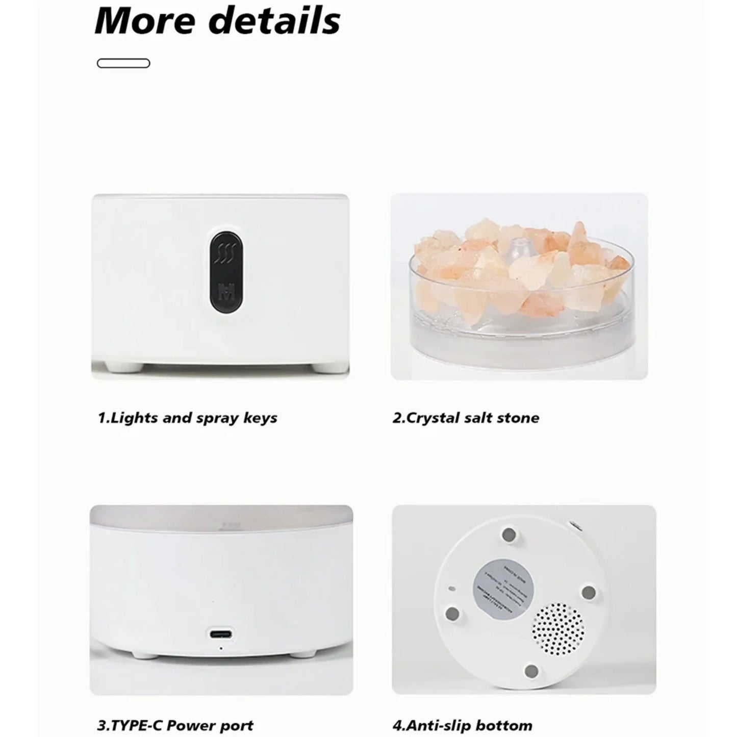 Avelena | Salzlampe Diffusor - USB Ultraschall ätherischer Öl Luftbefeuchter mit Himalaya-Salzkristallen & Nachtlicht