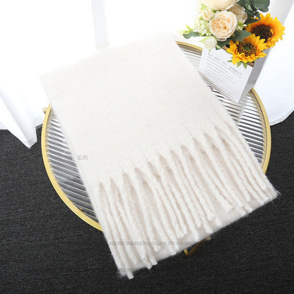 Avelena | Macaron Solid Light Color Schal Dicke Zopf Fransen Schulter Wrap
