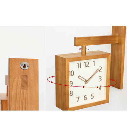 Avelena | Wand-Eck-Zweiseitige Holz-Analoguhr