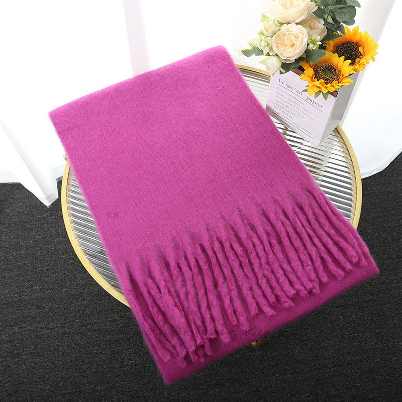 Avelena | Macaron Solid Light Color Schal Dicke Zopf Fransen Schulter Wrap