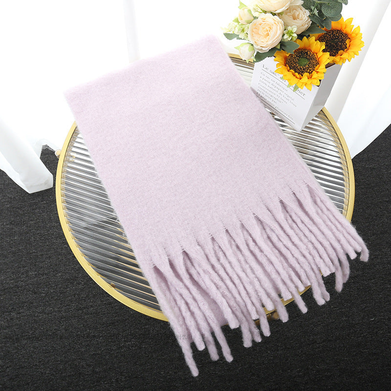 Avelena | Macaron Solid Light Color Schal Dicke Zopf Fransen Schulter Wrap
