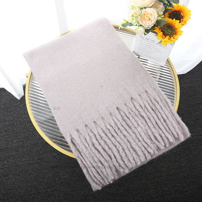 Avelena | Macaron Solid Light Color Schal Dicke Zopf Fransen Schulter Wrap