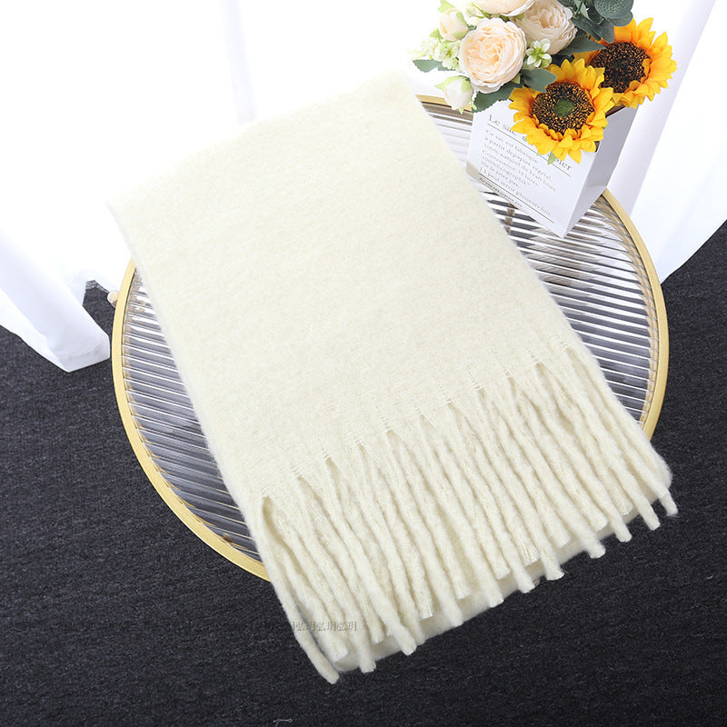 Avelena | Macaron Solid Light Color Schal Dicke Zopf Fransen Schulter Wrap