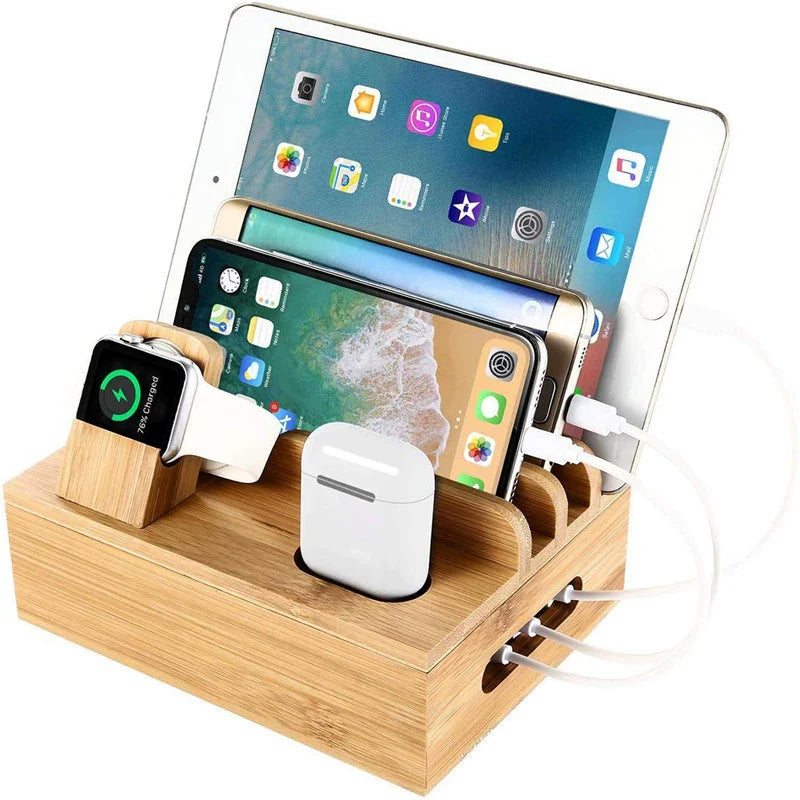 Avelena | Tekavo Bambus-Ladestation – 5-Port USB-Organizer mit Kabelset