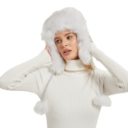 Avelena | Damen Chunky Kunstfell Wintermütze mit Tierohren