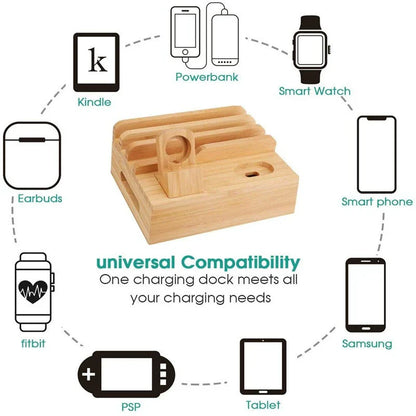 Avelena | Tekavo Bambus-Ladestation – 5-Port USB-Organizer mit Kabelset