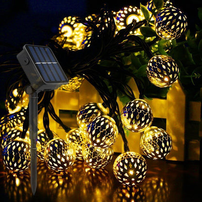 Avelena | Solar-Lichterkette Marokkanische Kugel Bunte LED Weihnachtslichter Eisenkugeln Dekoration Außen Lichterkette