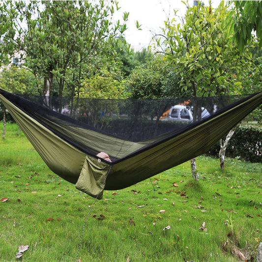 Avelena | Tragbare Outdoor-Hängematte mit Moskitonetzen (Armeegrün)