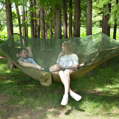 Avelena | Tragbare Outdoor Camping Vollautomatische Nylon Fallschirmhängematte mit Moskitonetzen, Größe : 250 x 120cm (Olivegrün)