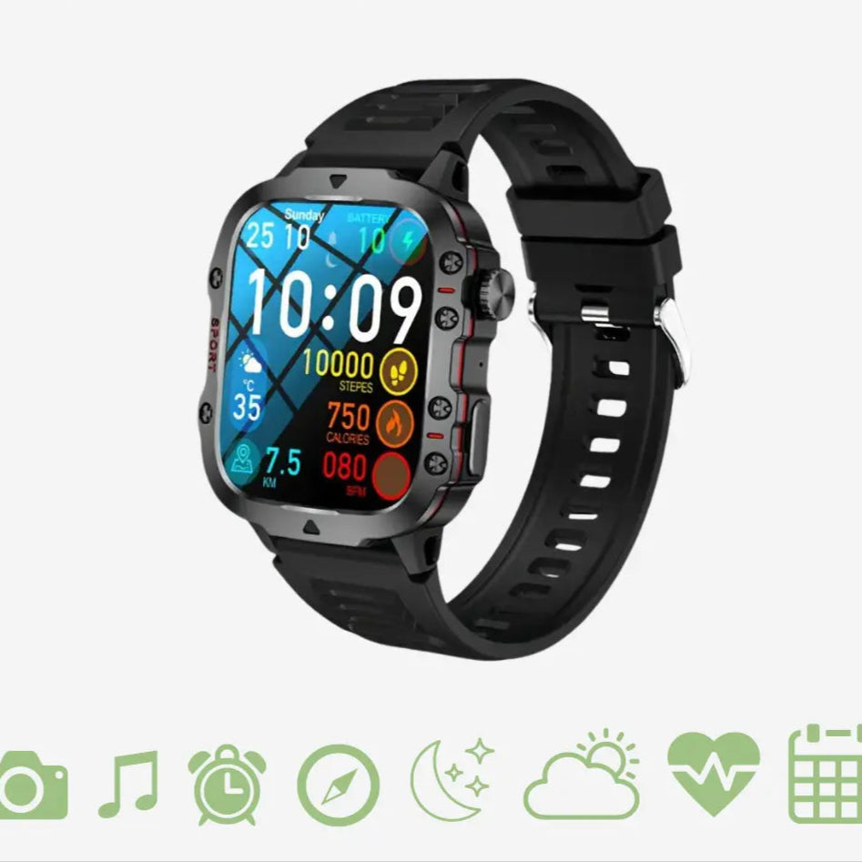 Avelena | TrailMate – Wasserdichte Outdoor-Smartwatch | Abenteuerbereiter Fitness-Tracker mit vollständiger Gesundheitsüberwachung