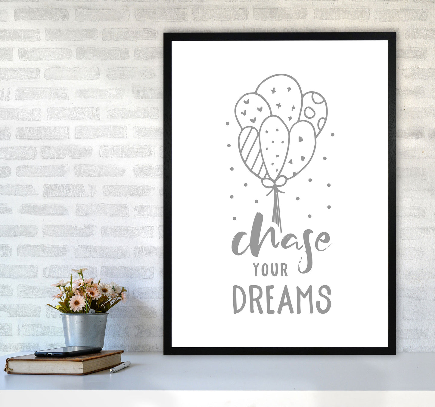 Avelena | Chase Your Dreams Grauer Rahmen Kinderzimmer Wandkunst Druck