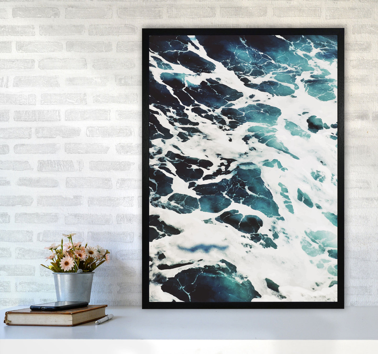Avelena | Blau Weiß Wasser Moderne Druck, Rahmen Botanische & Natur Kunst Druck