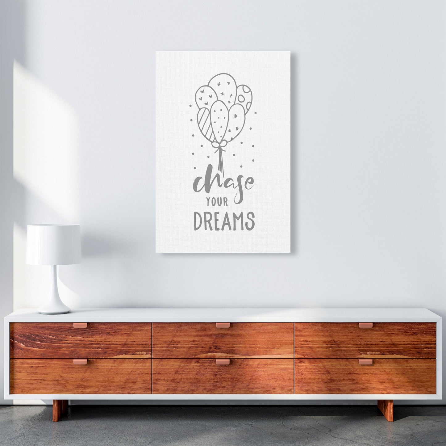 Avelena | Chase Your Dreams Grauer Rahmen Kinderzimmer Wandkunst Druck