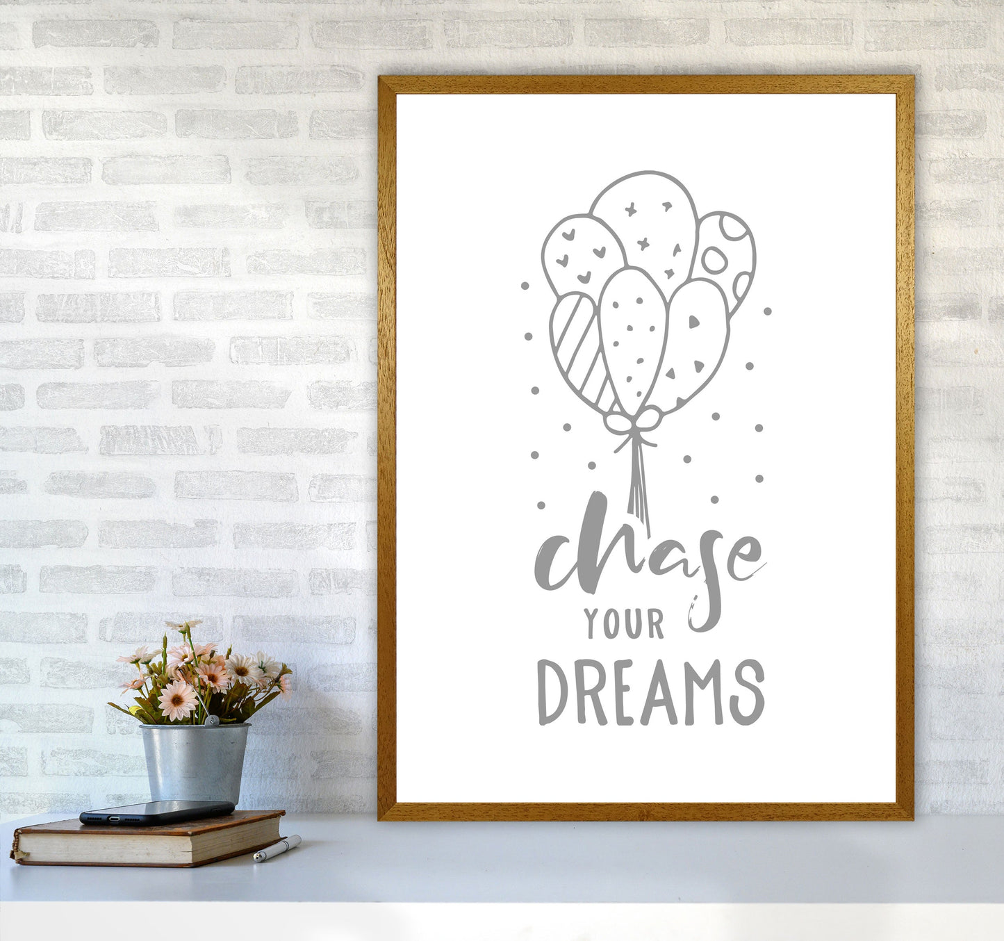Avelena | Chase Your Dreams Grauer Rahmen Kinderzimmer Wandkunst Druck
