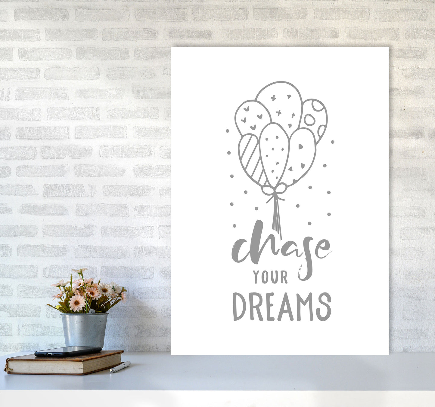 Avelena | Chase Your Dreams Grauer Rahmen Kinderzimmer Wandkunst Druck
