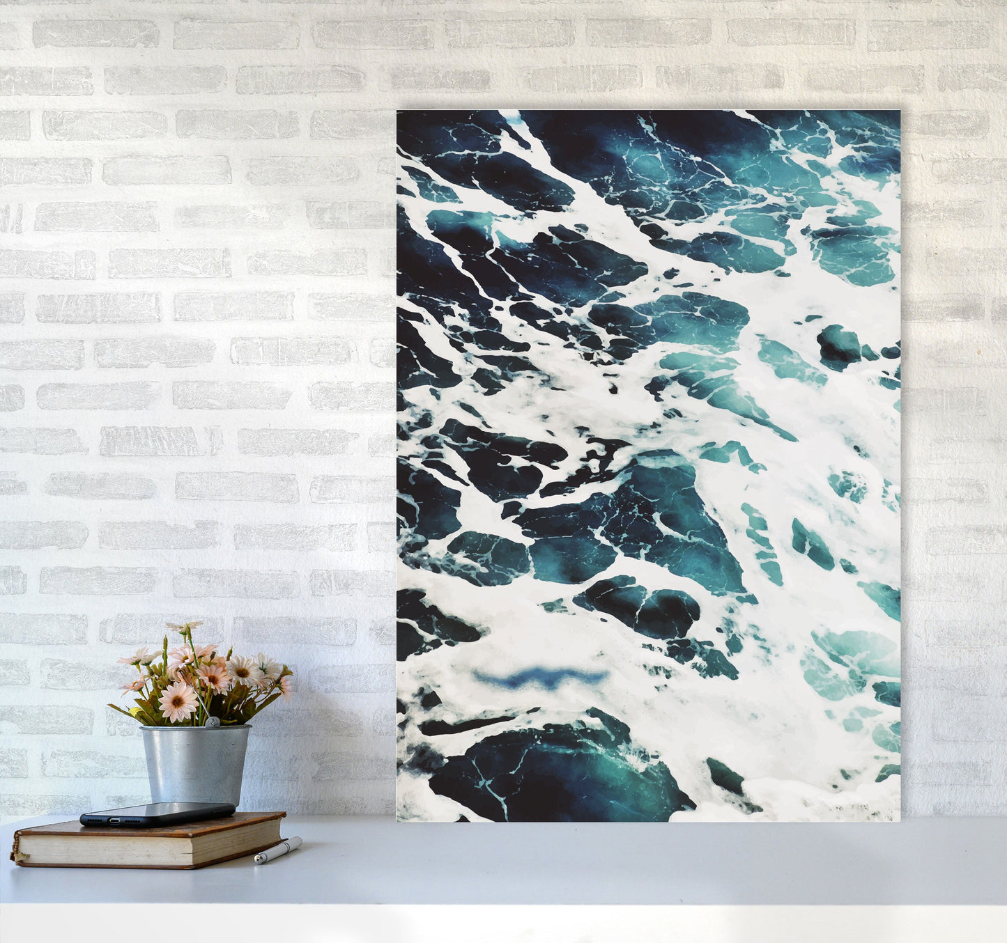 Avelena | Blau Weiß Wasser Moderne Druck, Rahmen Botanische & Natur Kunst Druck