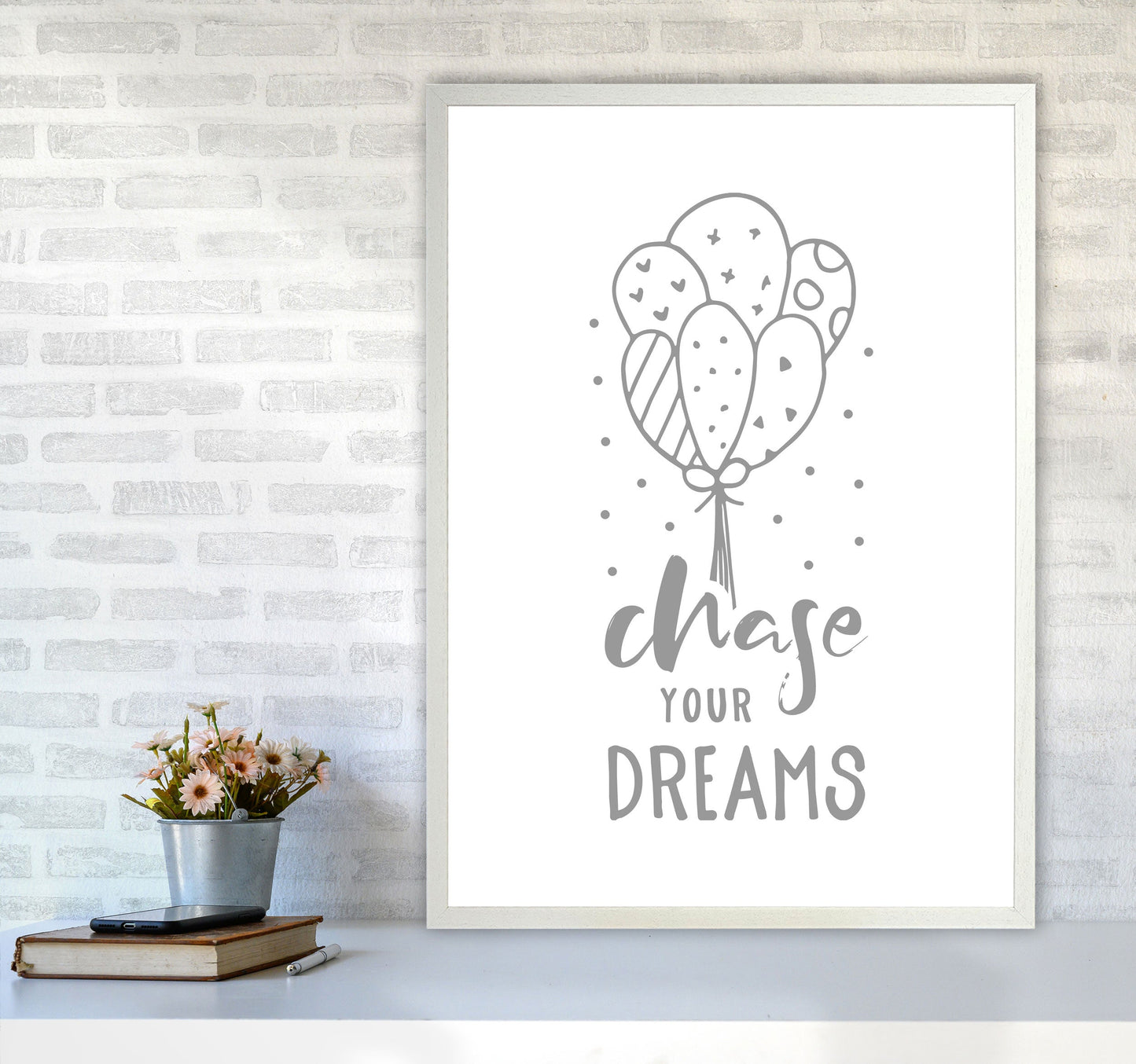 Avelena | Chase Your Dreams Grauer Rahmen Kinderzimmer Wandkunst Druck