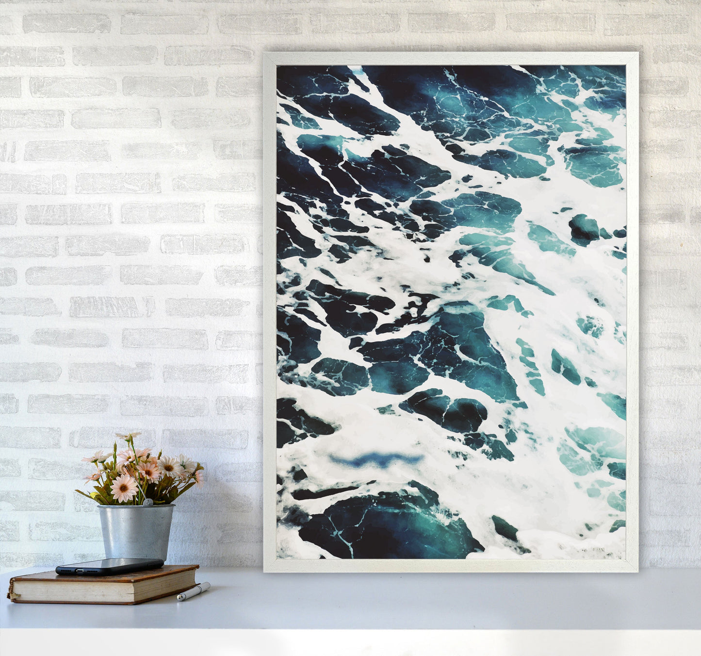 Avelena | Blau Weiß Wasser Moderne Druck, Rahmen Botanische & Natur Kunst Druck